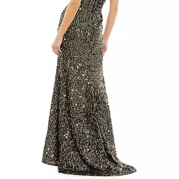 slim fit dress slacks Mac Duggal Gold Metallic Ruched A Line Gown #26275 | Shop Bridesmaids  Dresses | 10% Off Your First Order | Shaide main image 0